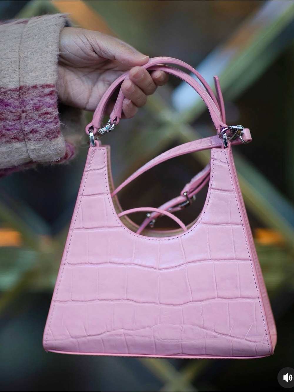 STAUD Mini Rey Croc-Embossed Leather Crossbody Bag – Pink